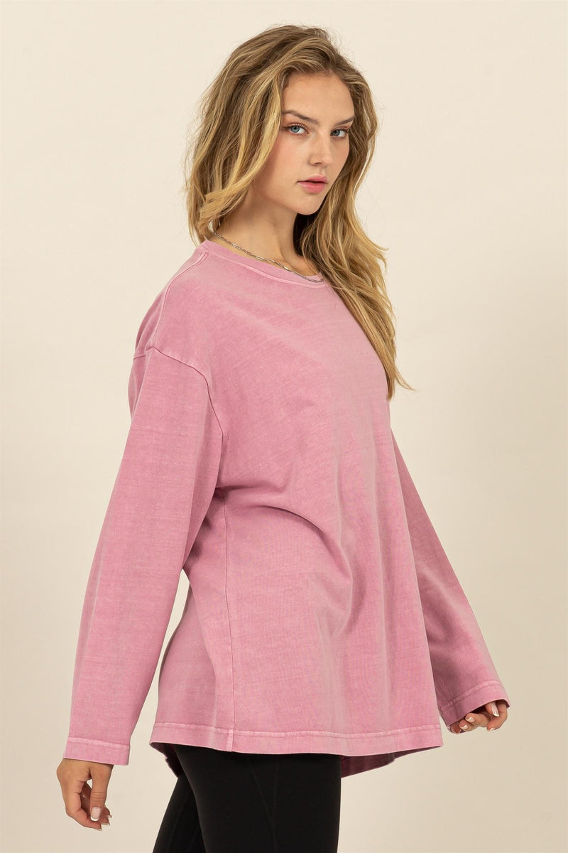 Oversized Long Sleeve Tee - Pink