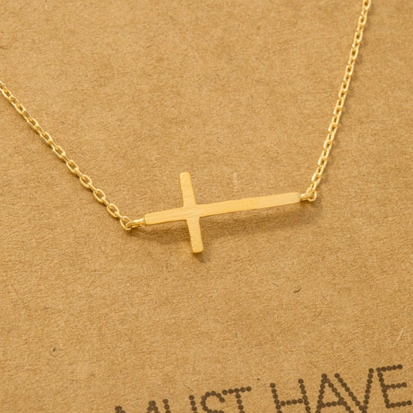 Side Cross Necklace - Gold