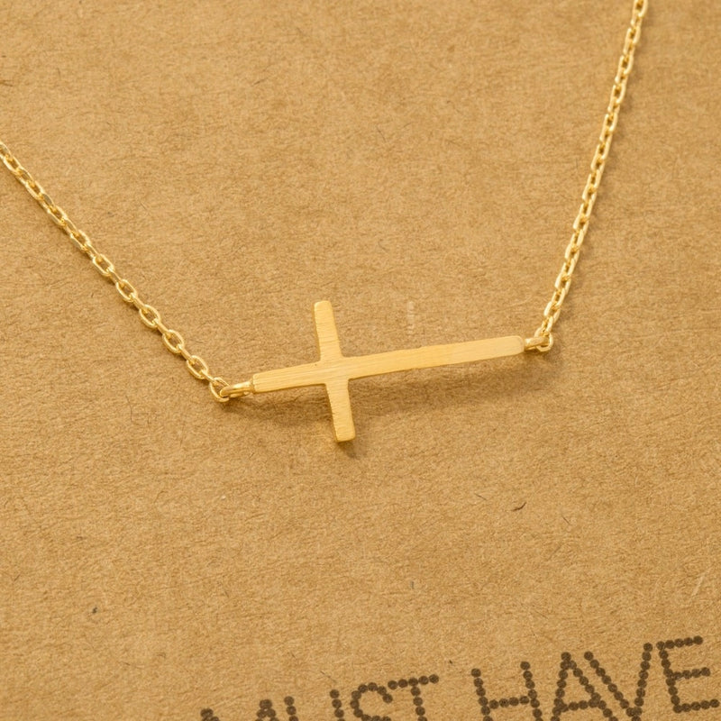 Side Cross Necklace - Gold