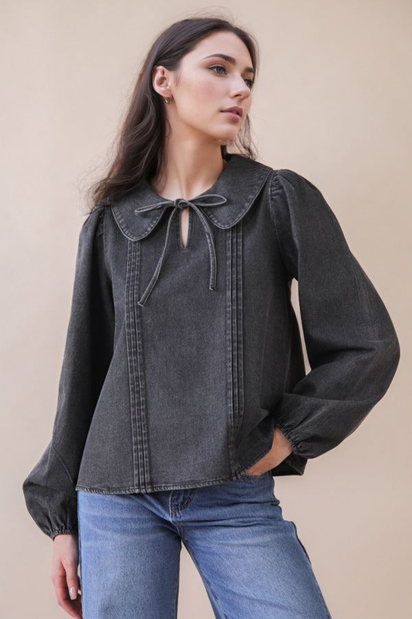 'Let's Get Going' Chambray Top