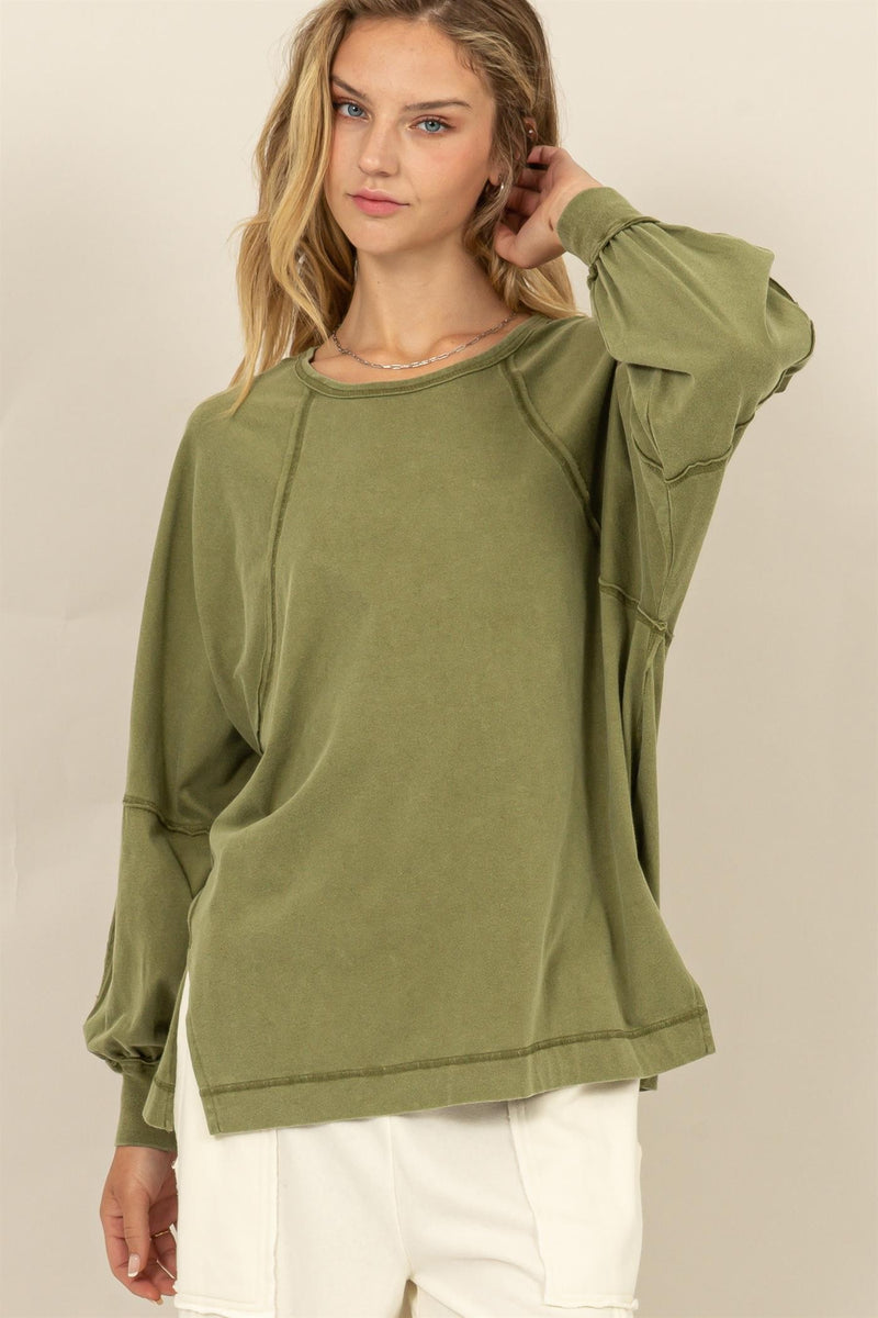 Side Slit Tee - Moss