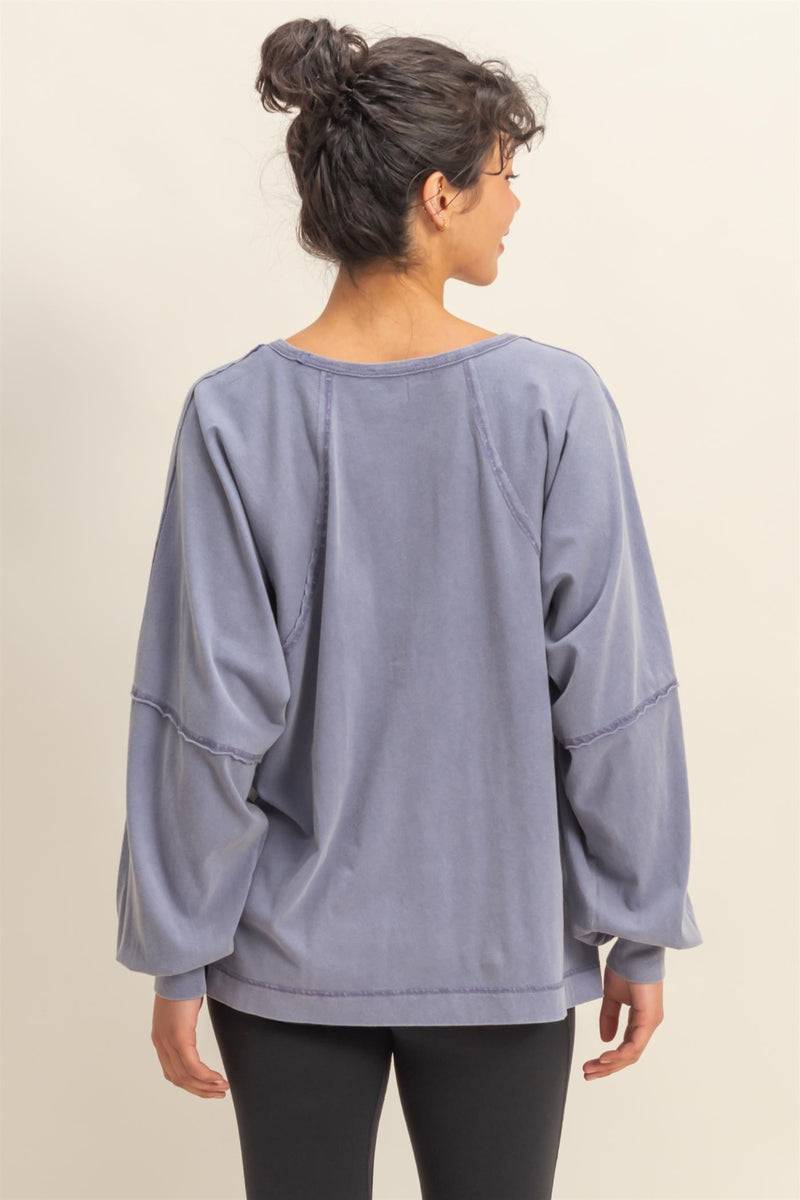 Side Slit Tee - Dusty Indigo