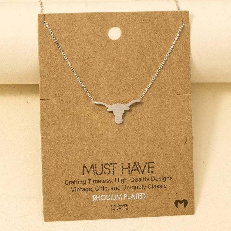 Steer Pendant Necklace - Silver