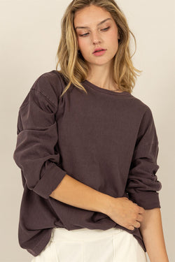 Oversized Long Sleeve Tee - Plum