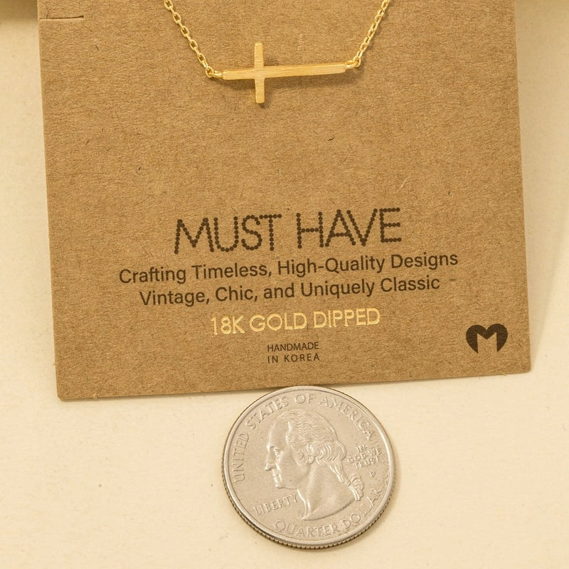 Side Cross Necklace - Gold