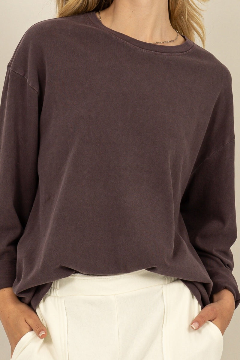 Oversized Long Sleeve Tee - Plum