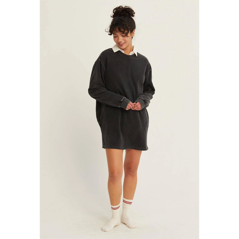 Oversized Mini Sweatshirt Dress - Black