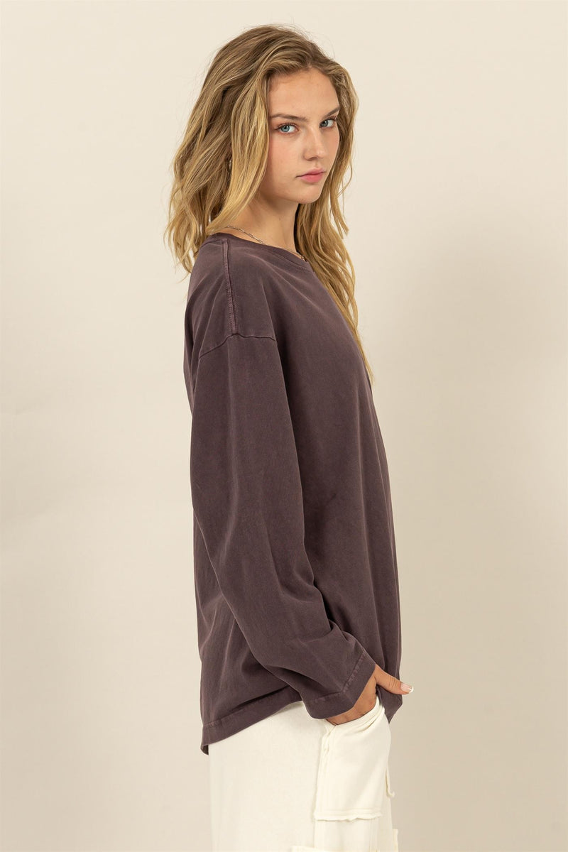 Oversized Long Sleeve Tee - Plum