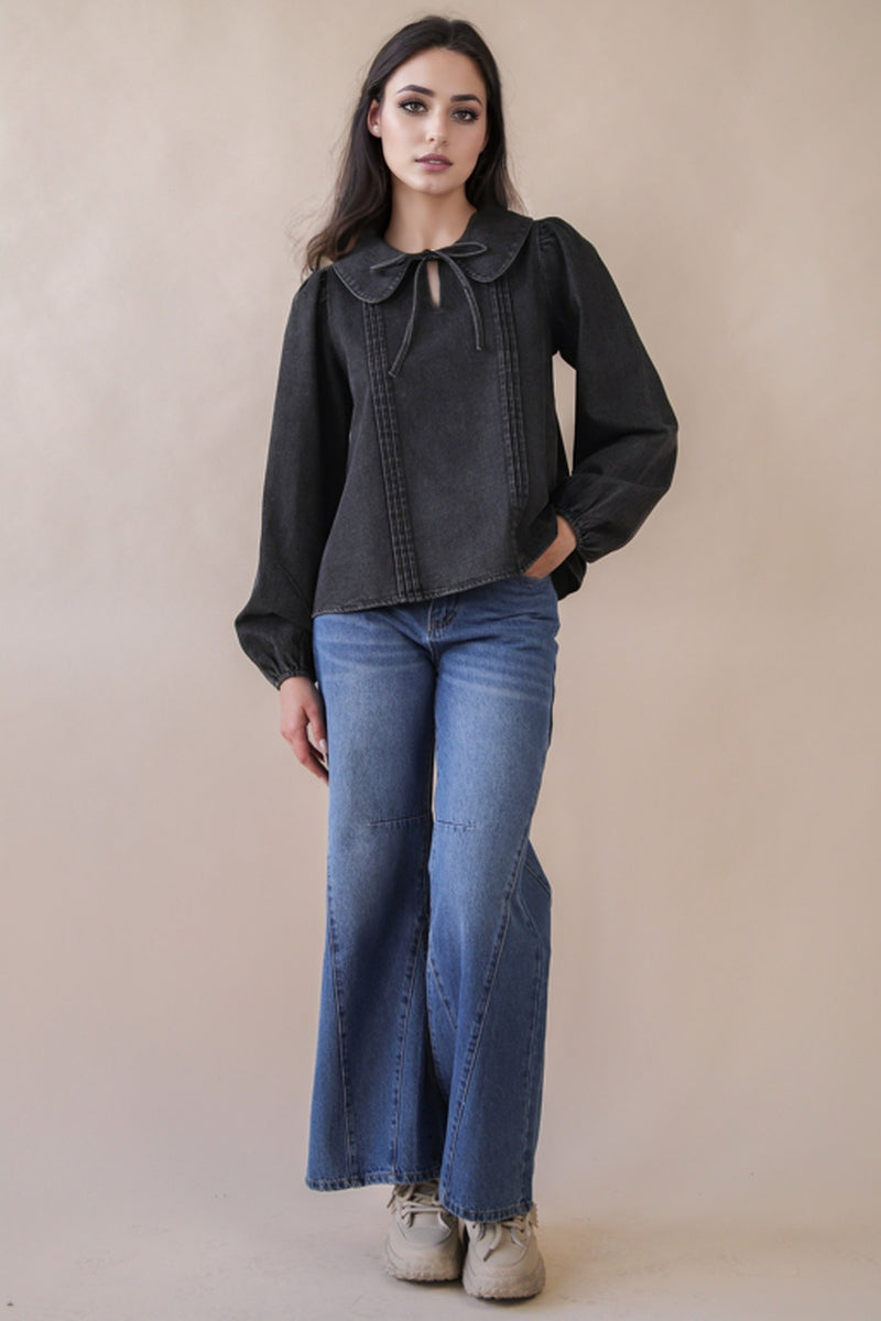 'Let's Get Going' Chambray Top