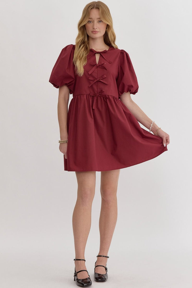 'Bow Bliss' Dress - Burgundy