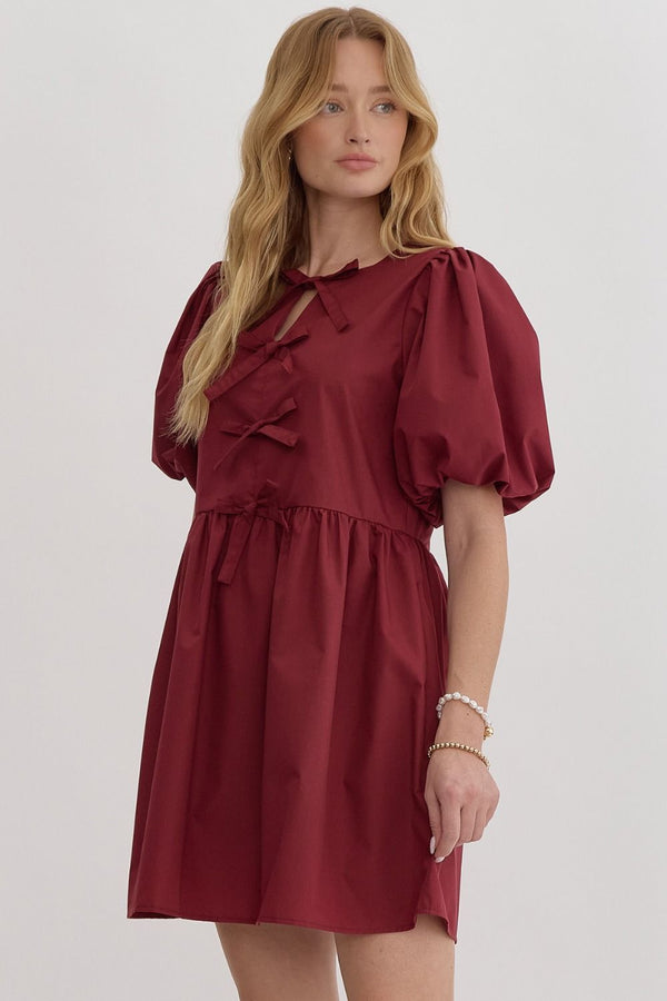 'Bow Bliss' Dress - Burgundy