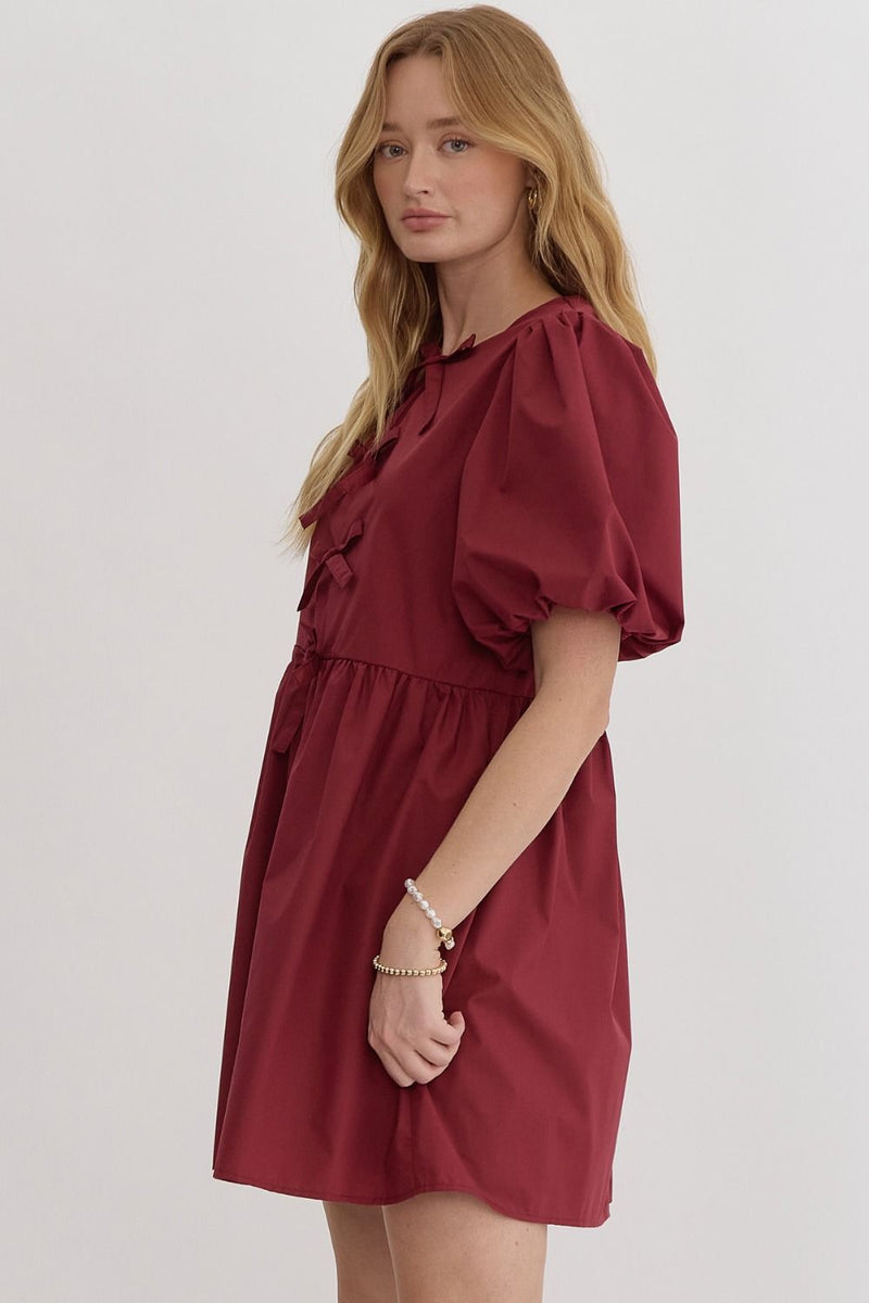 'Bow Bliss' Dress - Burgundy