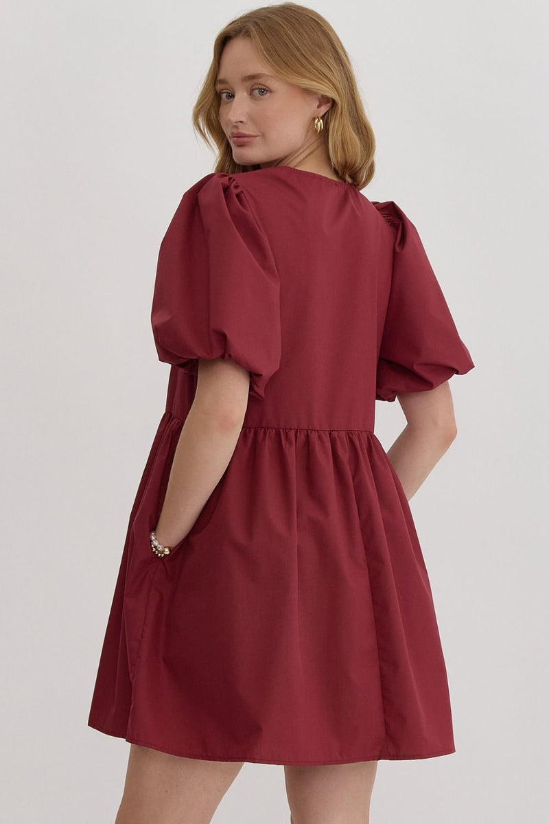 'Bow Bliss' Dress - Burgundy