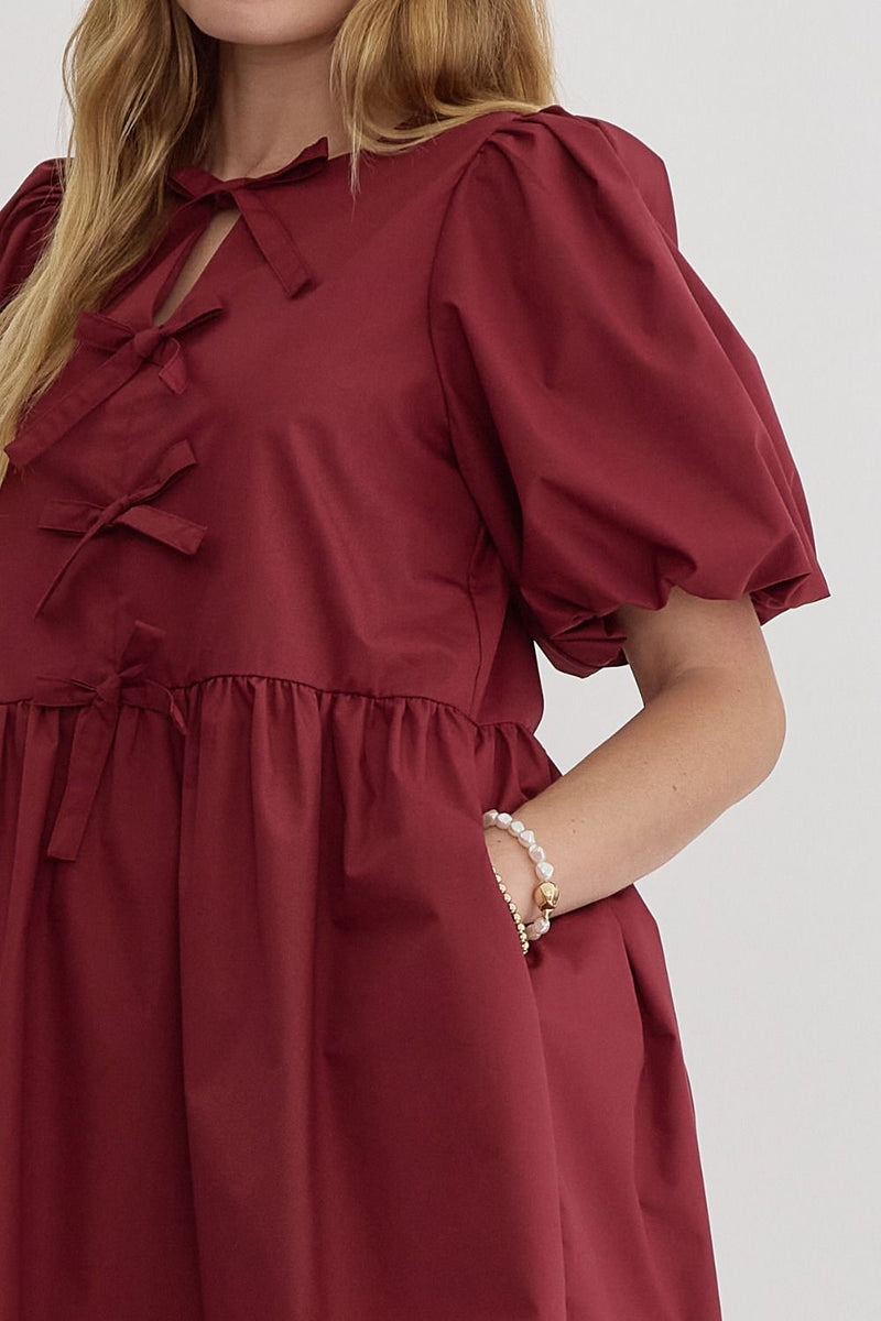 'Bow Bliss' Dress - Burgundy