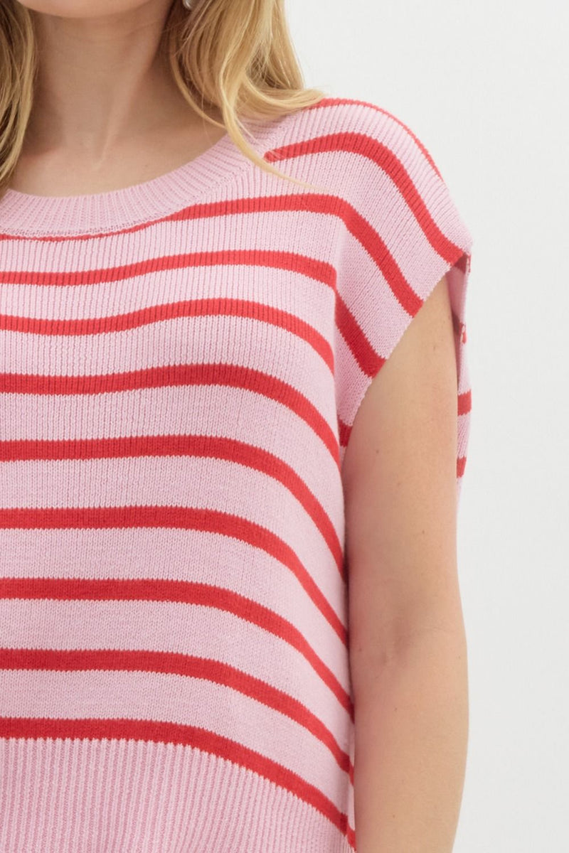 'Simple Striped' Top - Pink/Red