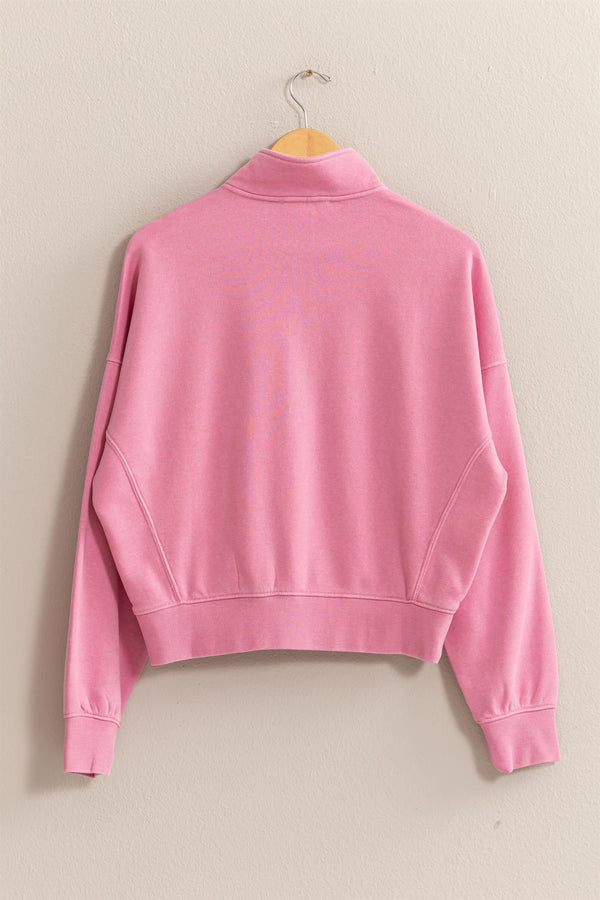 'Better Today' Half Zip Sweatshirt - Pink