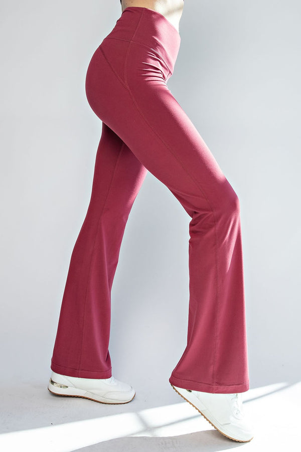 'Cool With It' Flared Yoga Pants - Mulled Wine
