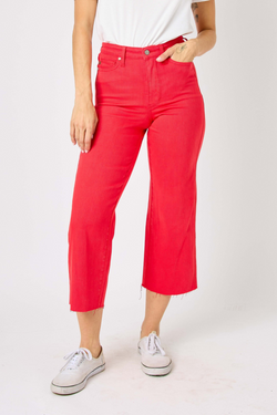 Judy Blue High Waisted Tummy Control Crop Wide Leg Jean - Red
