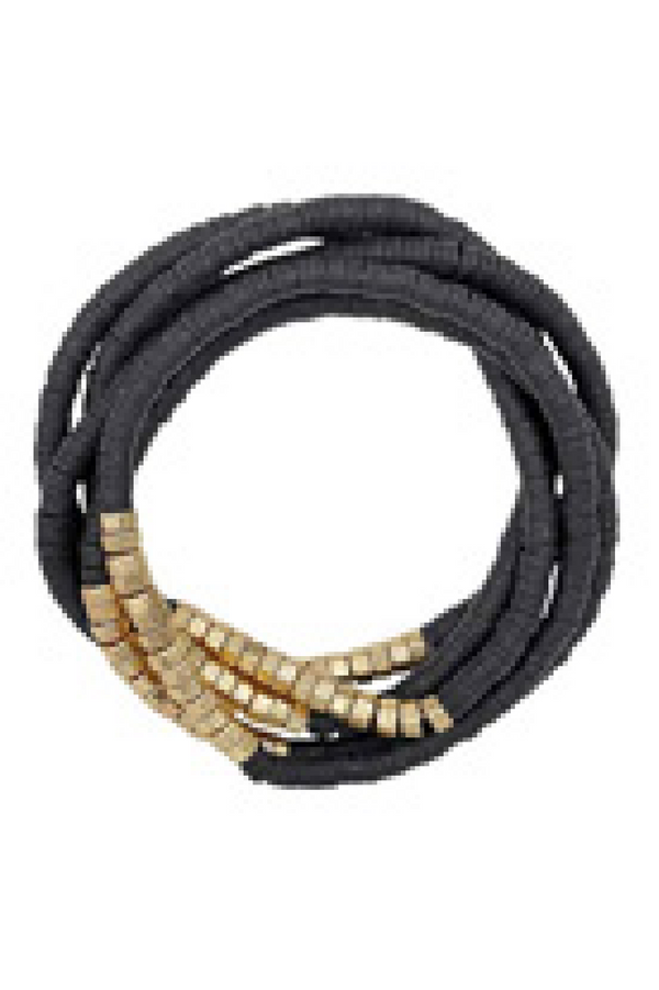 Gold Accent Rubber Bracelet Set - Black