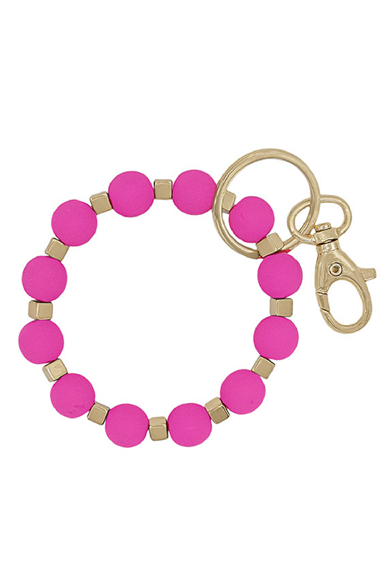 Silicone Beaded Keychain - Pink