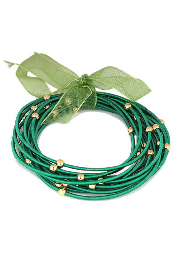Elastic Beaded Bracelet Set - Green