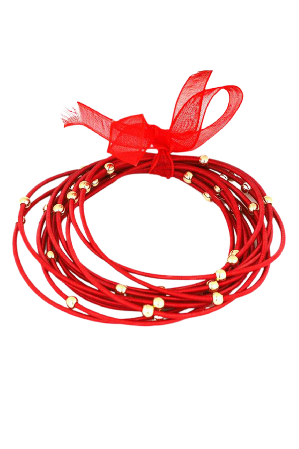 Elastic Beaded Bracelet Set - Red