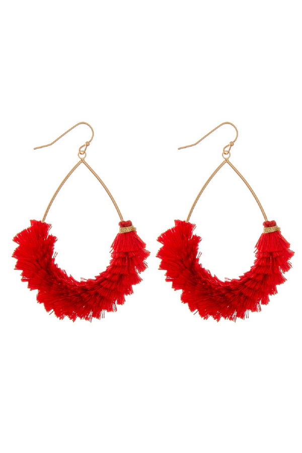 Teardrop Tassel Earrings - Red