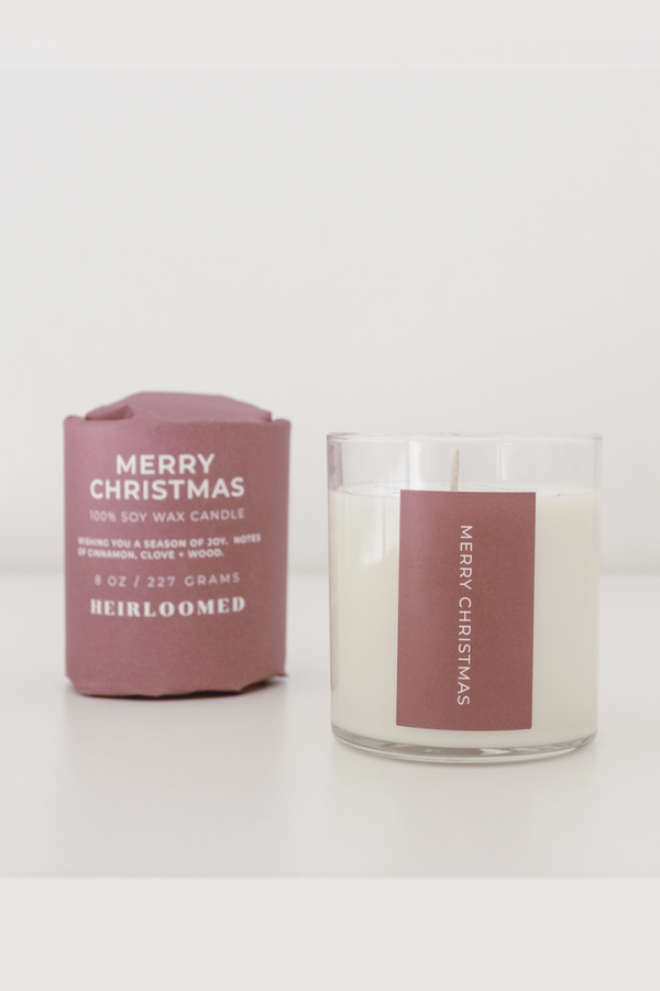 Merry Christmas Heirloomed Wrapped Candle