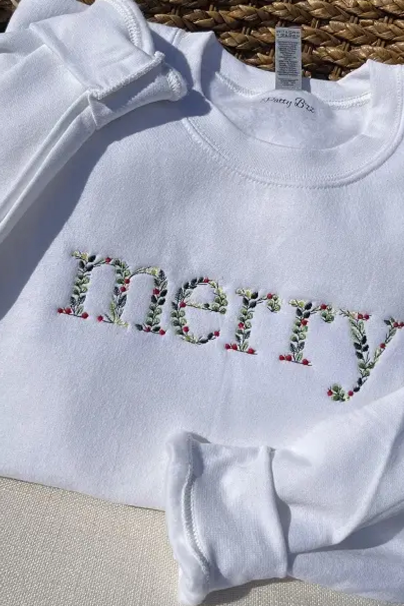 'Merry' Embroidered Sweatshirt