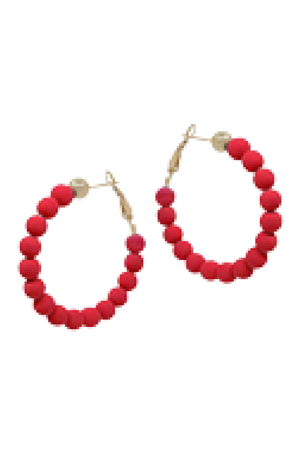 Ball Hoop Earrings - Red