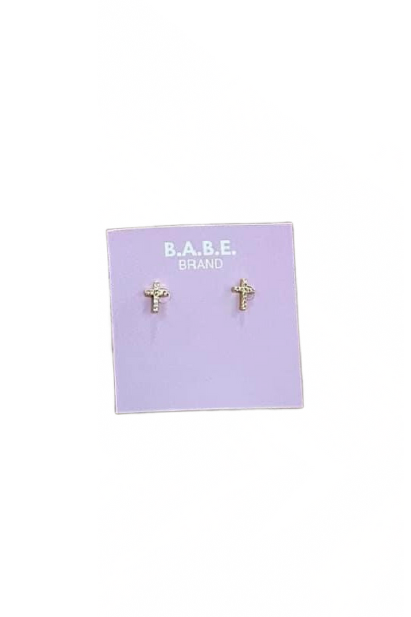 Gold Pave Cross Earrings