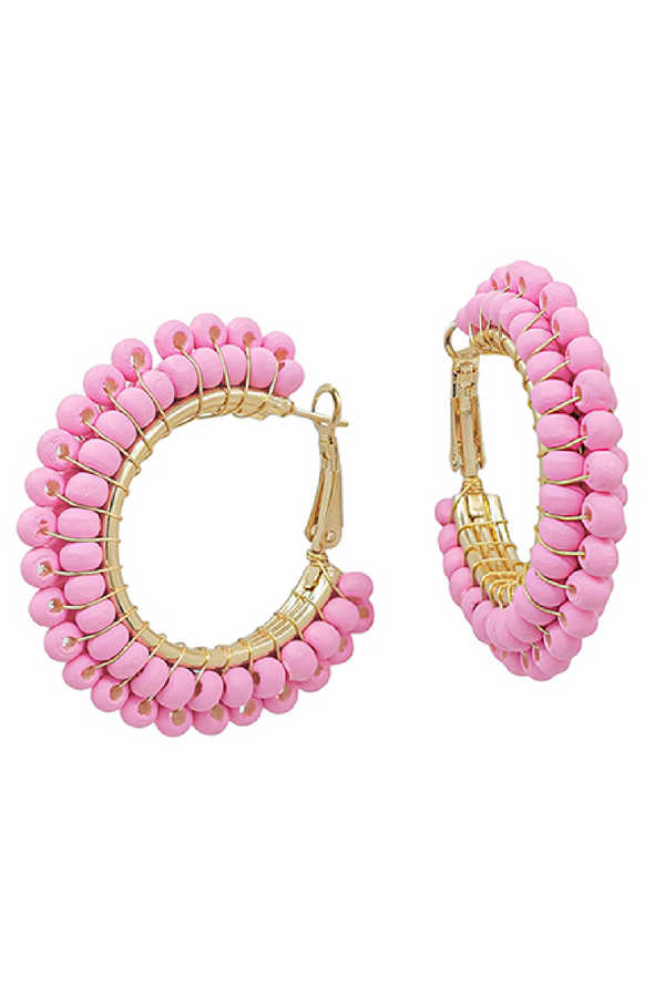 Pink Wood Beaded Earrings