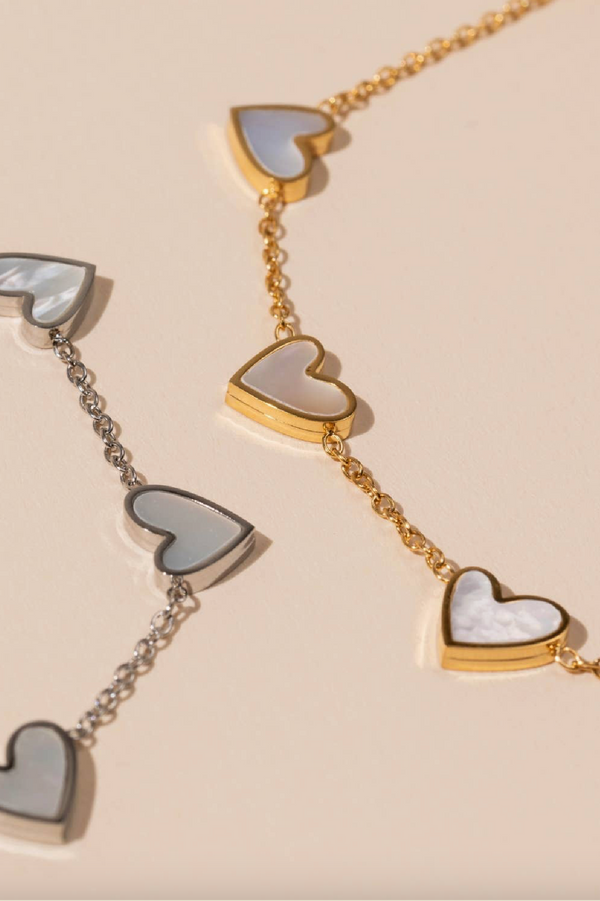 Heart Charms 18K Gold Dip Stainless Steel Bracelet