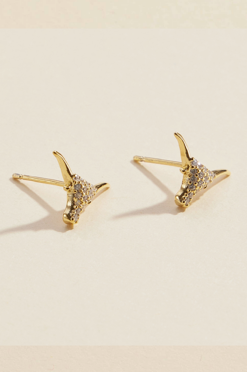 Studded Steer Earrings - Gold