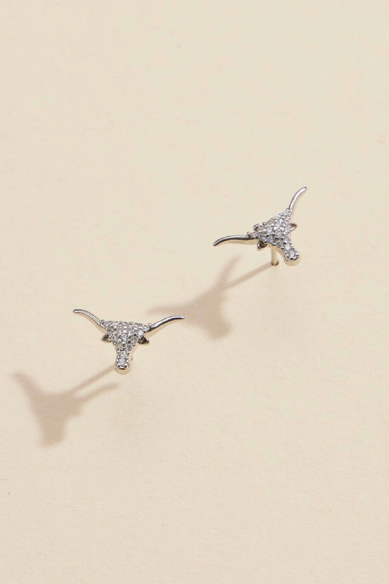 Studded Steer Earrings - Silver