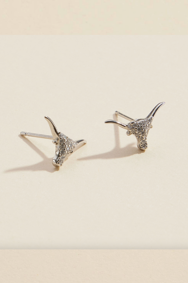 Studded Steer Earrings - Silver