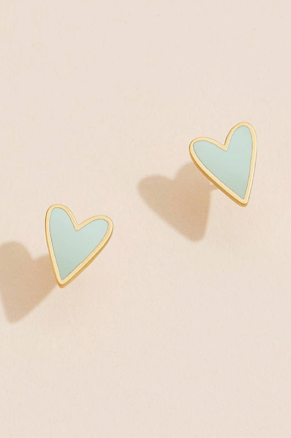 Enamel Heart Studs - Mint