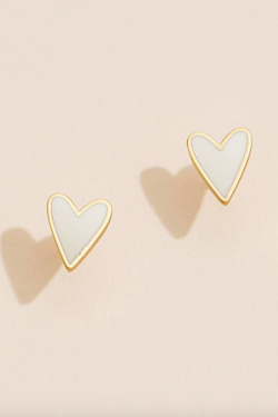 Enamel Heart Studs - White