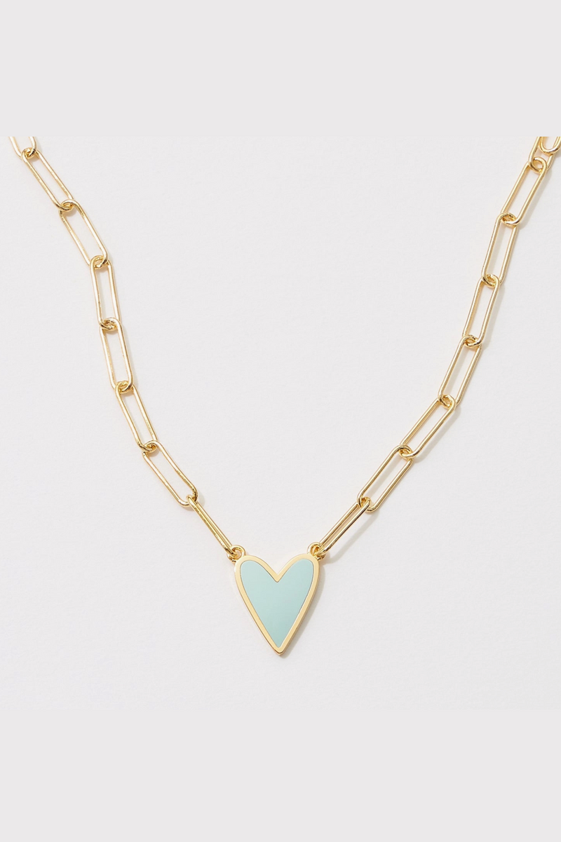 Heart Enamel Pendant Necklace - Mint