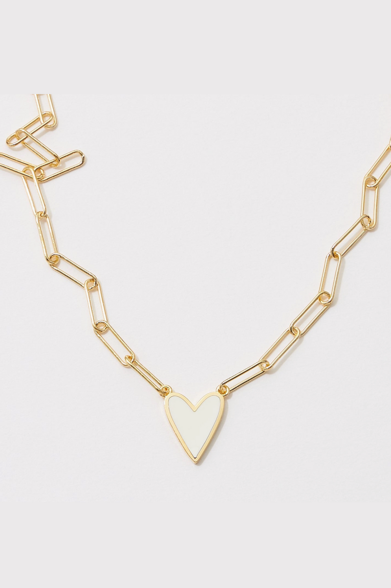 Heart Enamel Pendant Necklace - White