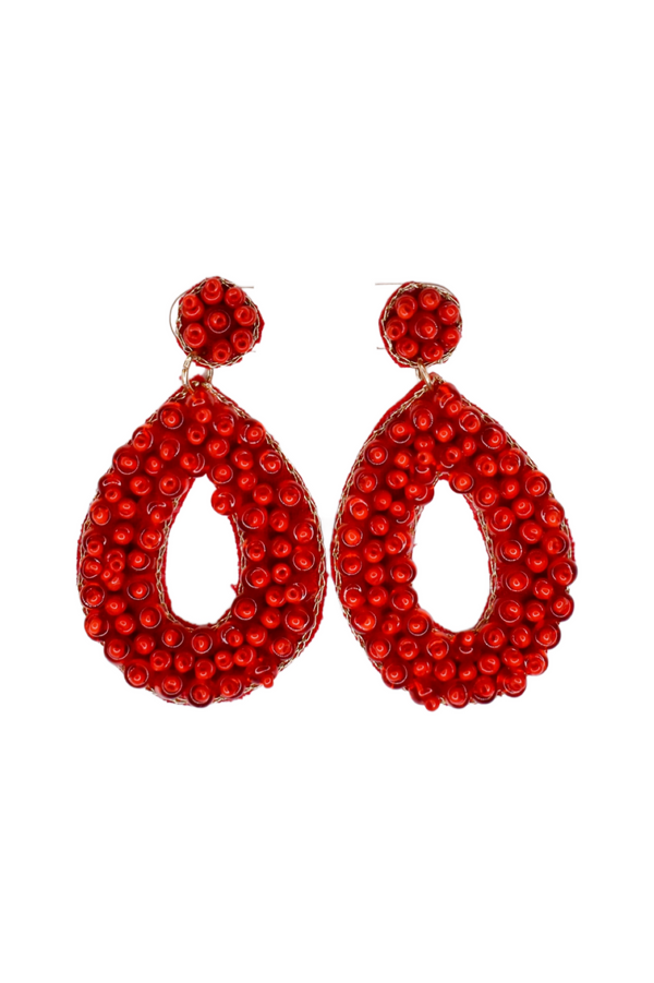 Red Beaded Oval Drops