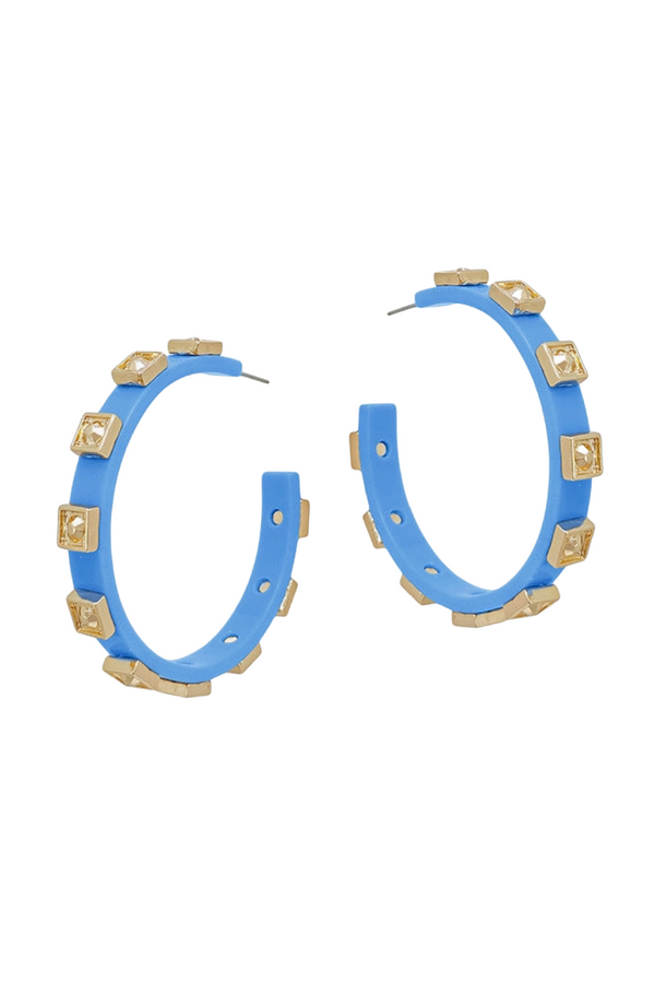 Light Blue and Gold Stud Acrylic Hoops