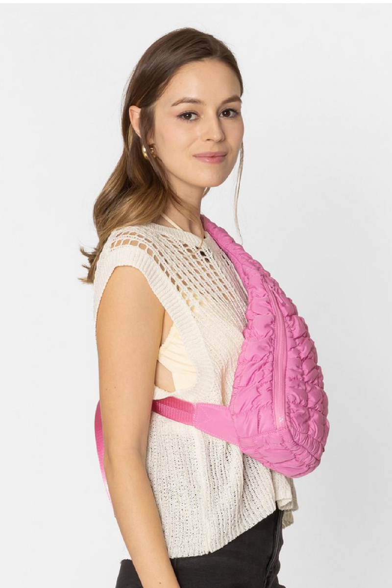 Quilted Puffer Sling Bag - Pink