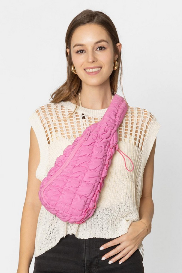 Quilted Puffer Sling Bag - Pink
