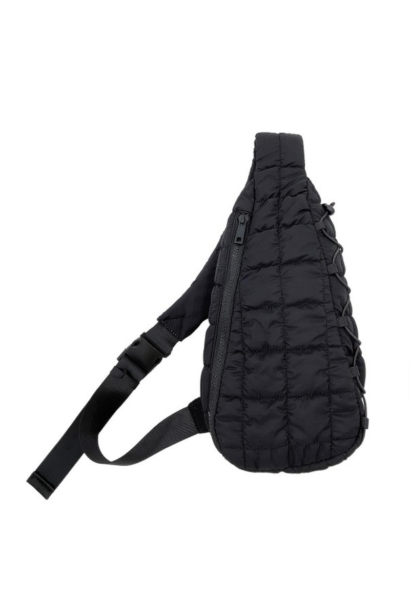 Quilted Puffer Sling Bag - Black