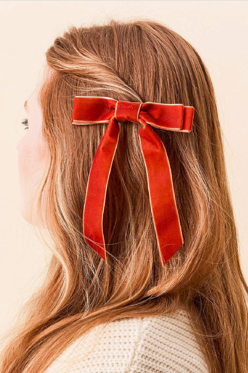 Velvet Hair Bow - Brown