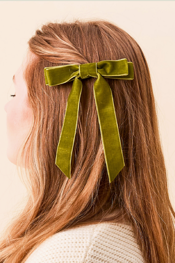 Velvet Hair Bow - Green