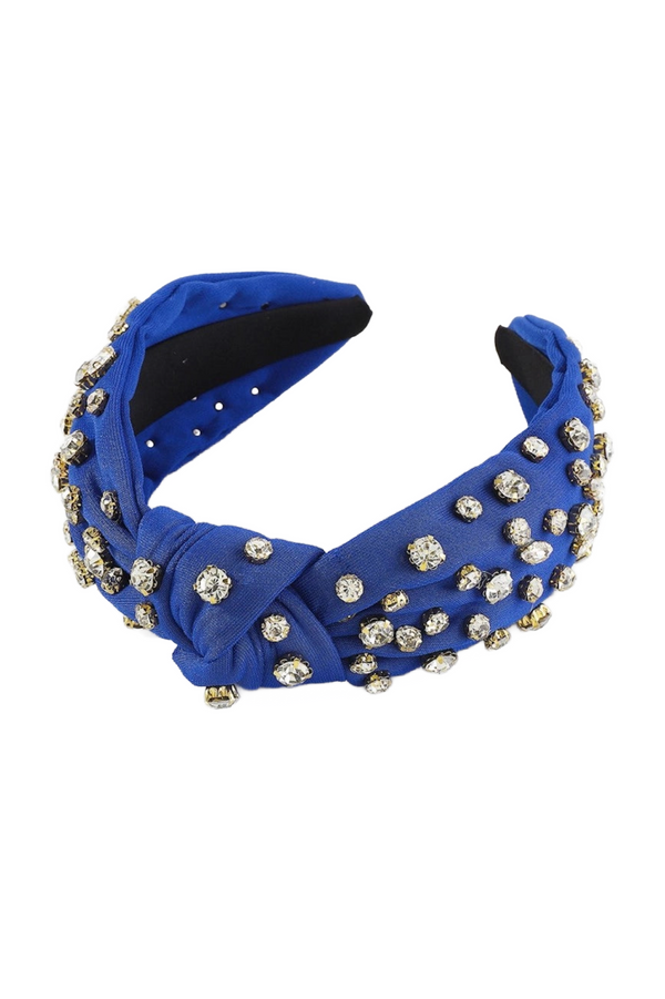 Blue Rhinestone Studded Knotted Headband