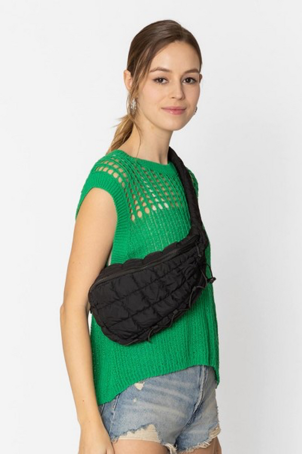 Quilted Puffer Sling Bag - Black