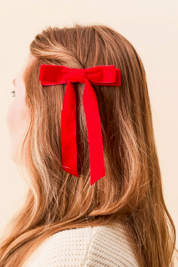 Velvet Hair Bow - Red